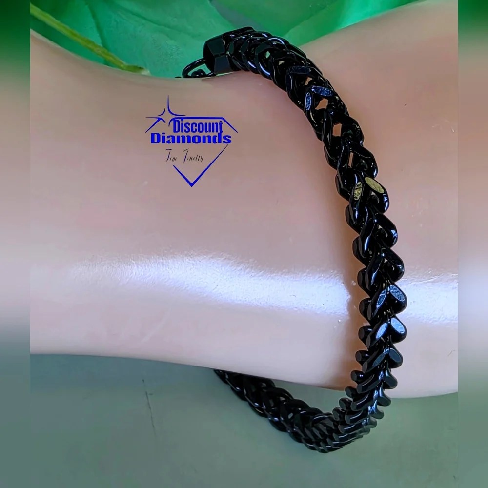 Men's Black Woven Wheat Titanium Bracelet